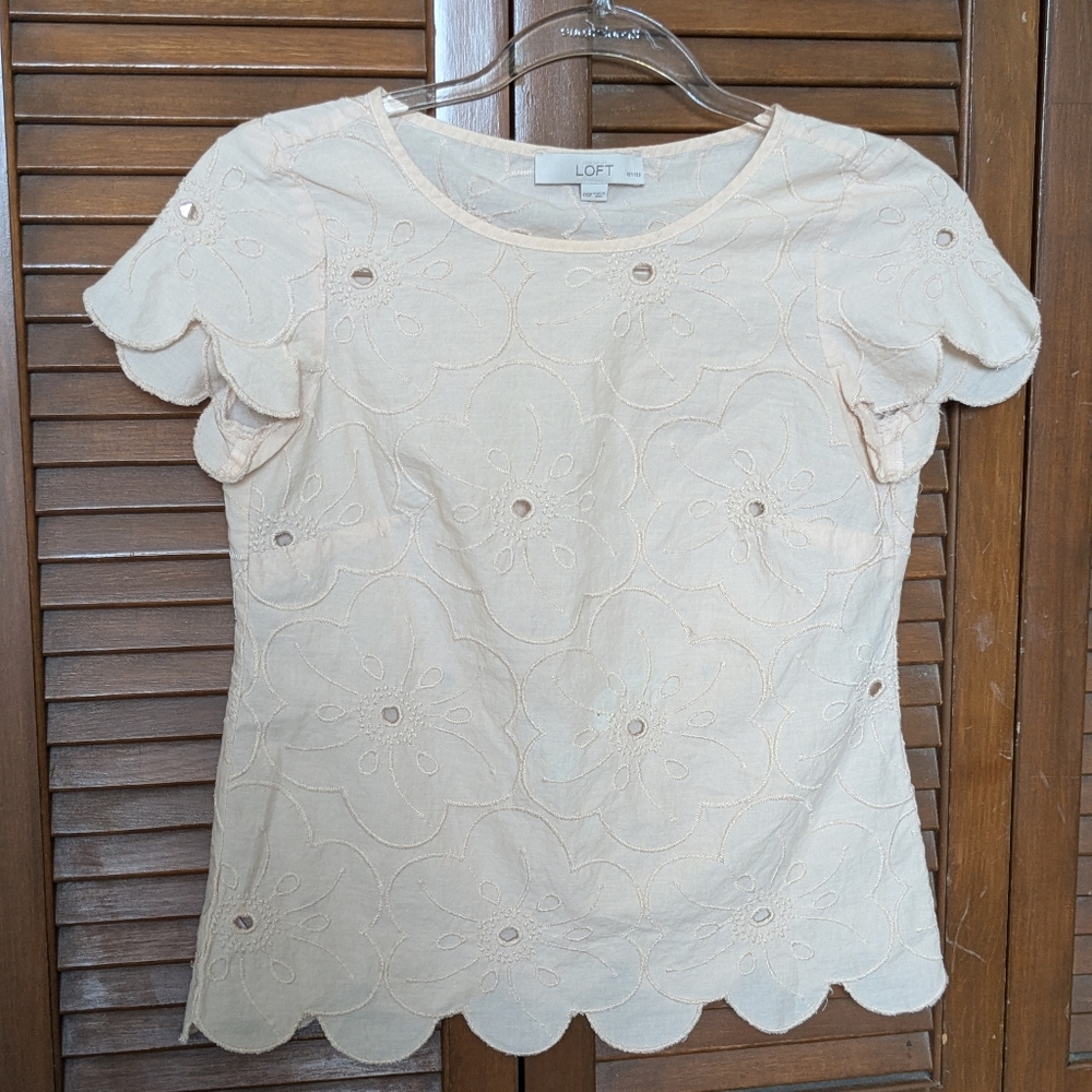 Ann Taylor Loft Semi-sheer Pastel Scalloped Embroidered Shell Top
